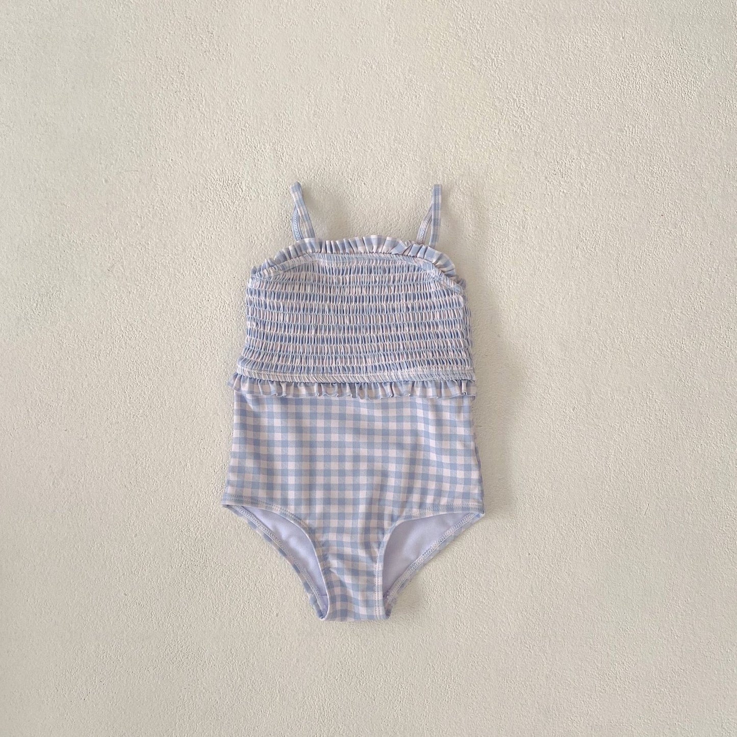 ▲71019-女童泳裝一歲嬰幼兒寶寶格子背帶泳衣小童夏裝夏季沙灘連體服