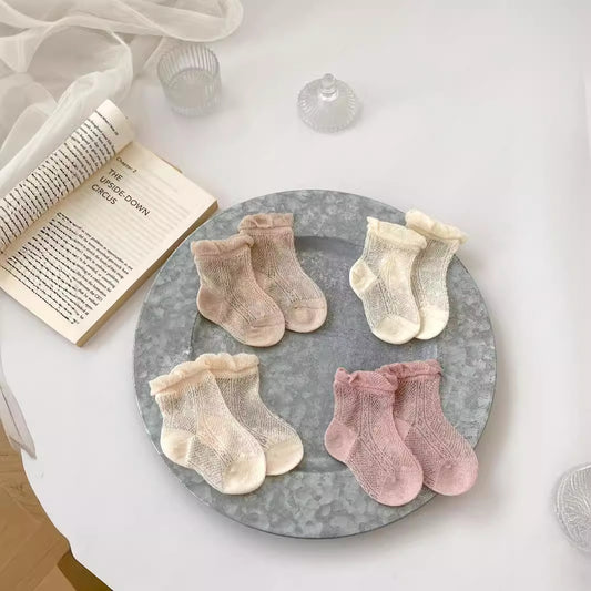★W019-新款嬰幼兒夏天襪子純色超薄透氣兒童寶寶襪精梳棉中筒無骨網眼襪