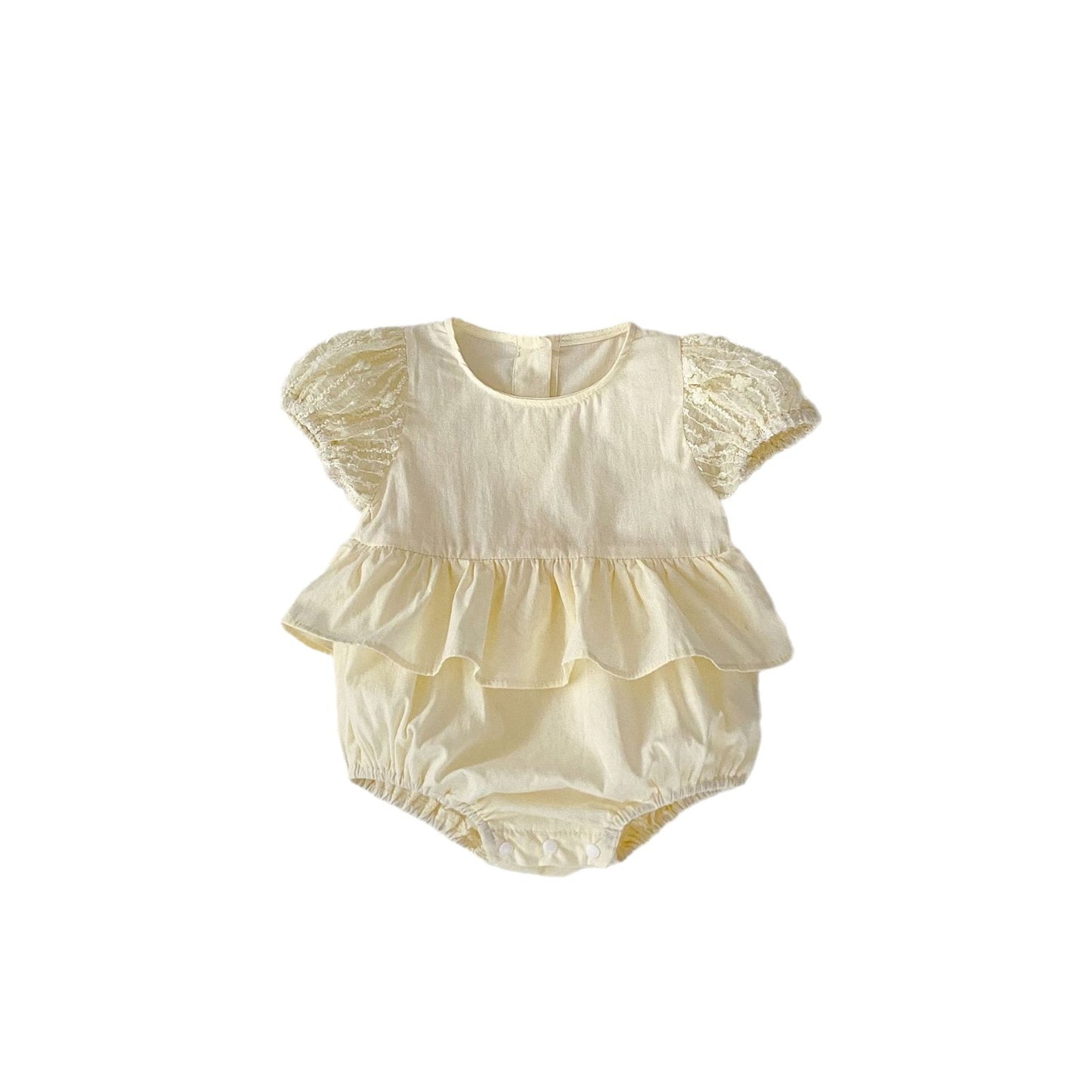 ▲520006-ins 2024夏裝小清新嬰幼兒童0-3歲女寶寶淨色拼接袖子哈裙連體衣