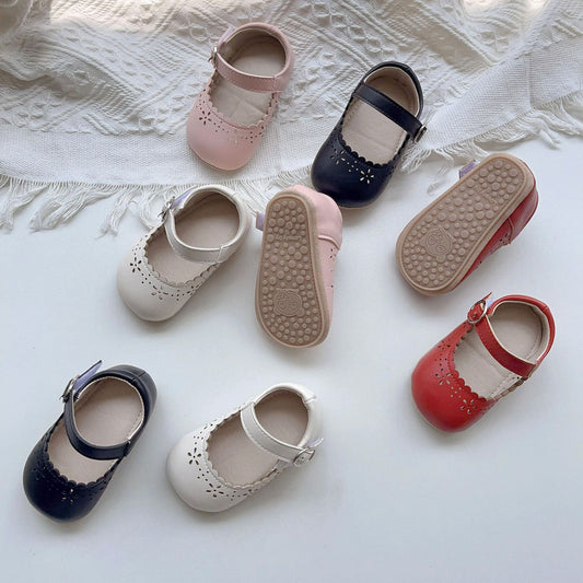 ★X921-INS夏季新款嬰兒步前鞋女童寶寶純色花朵鏤空軟底皮鞋防滑學步鞋
