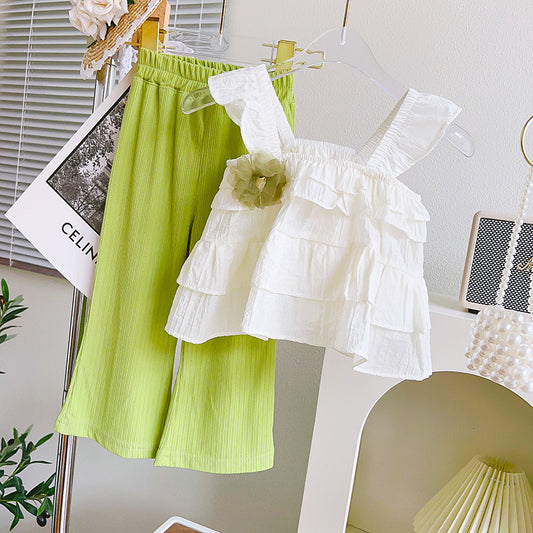 ♠GC0119-女童夏裝套裝新款洋氣兒童裝寶寶吊帶衣服兩件套時尚