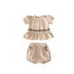 ▲66150-2024夏裝嬰幼兒女寶花朵繡花圓領短袖上衣+小清新寬鬆短褲2件套裝