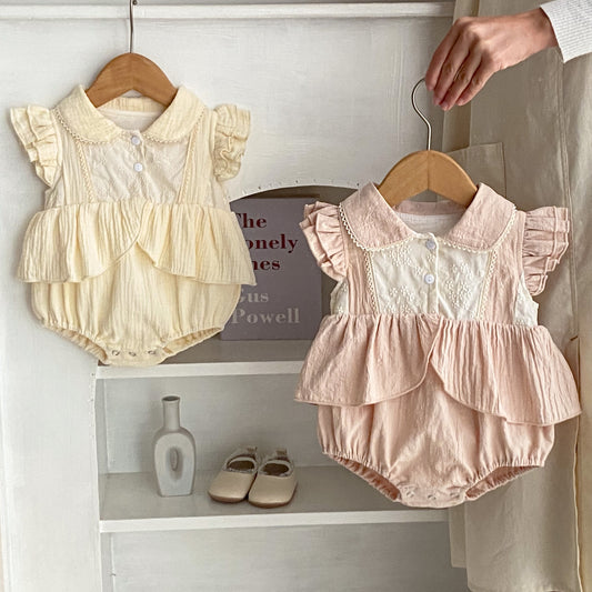 ▲22332-韓版嬰兒衣服夏款新款娃娃領小裙襬哈衣甜美可愛女寶寶爬服童裝