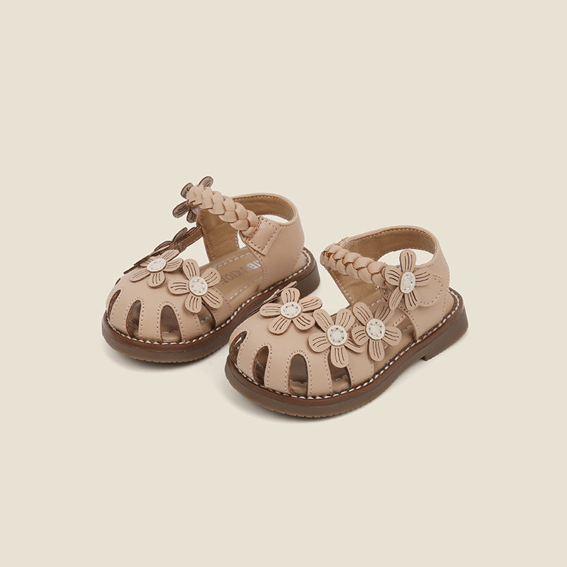 ☘38MBX7071X-韓系女寶寶鞋嬰兒幼童學步鞋子夏季女童編織花朵涼鞋小童鞋