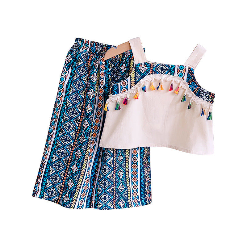 ♠TX1185-夏季新款女童蕾絲刺繡方領娃娃衫花苞短裙兩件套套裝時尚洋氣
